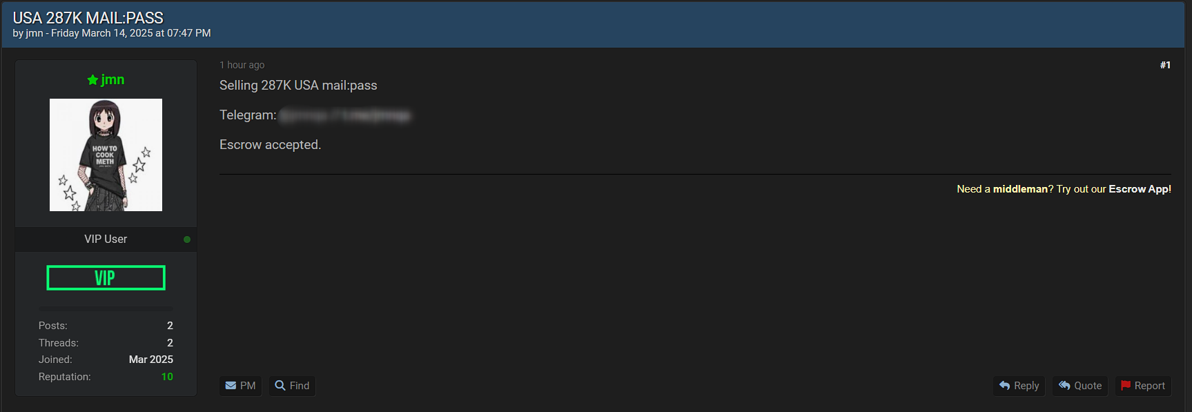涉嫌出售28.7万封美国邮件的访问权限-xLab 威胁情报