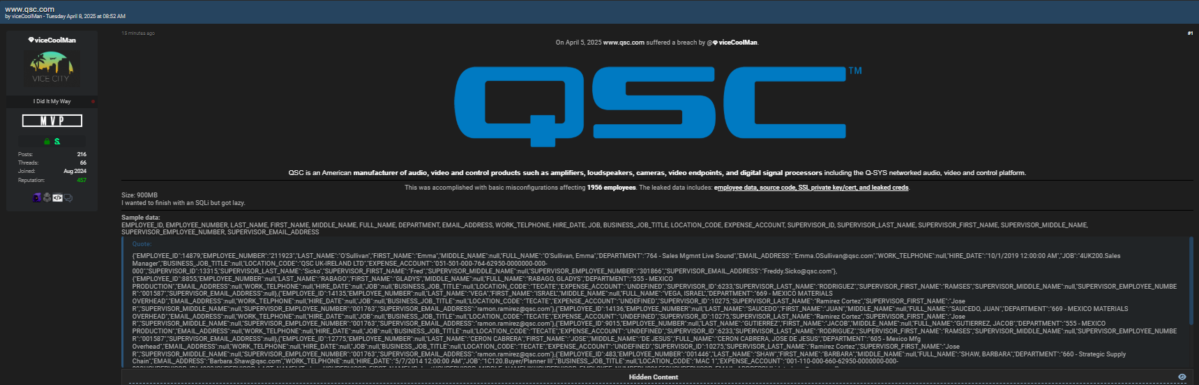 QSC涉嫌数据库泄露-xLab 威胁情报