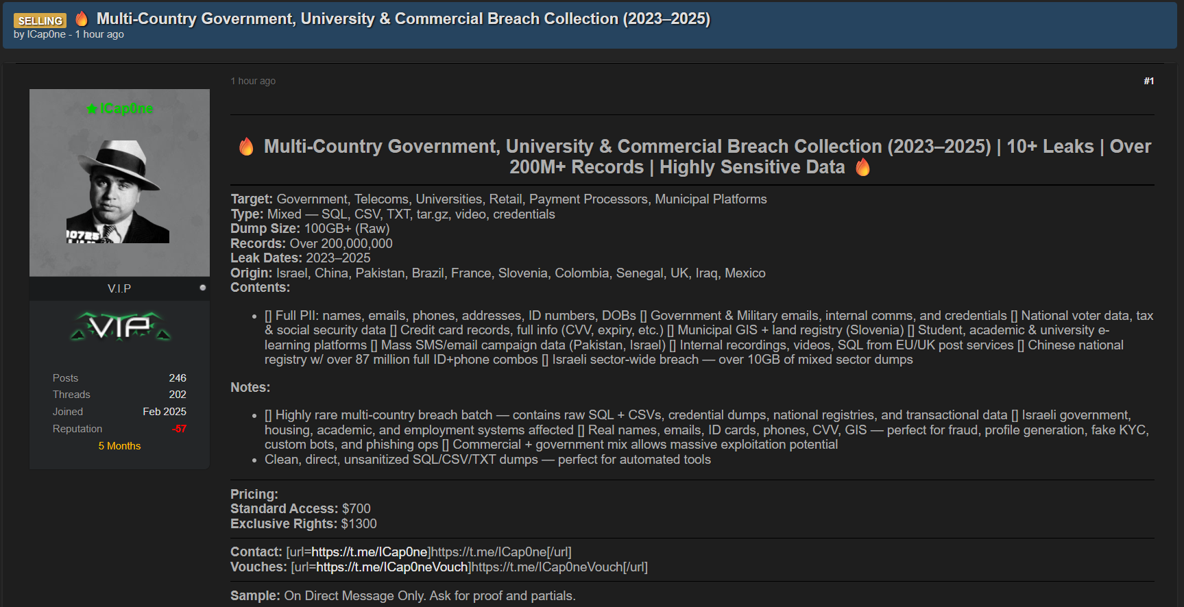 涉嫌出售来自多个国家的政府、大学和商业数据-xLab 威胁情报