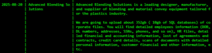 Advanced Blending Solutions成为Akira勒索软件的受害者-xLab 威胁情报