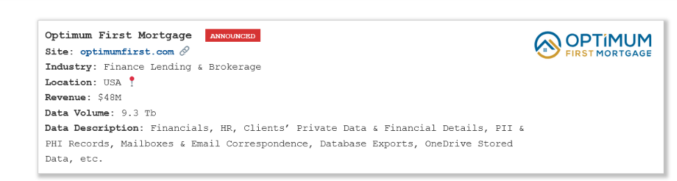 Optimum First Mortgage falls victim to PEAR ransomware-xLab 威胁情报