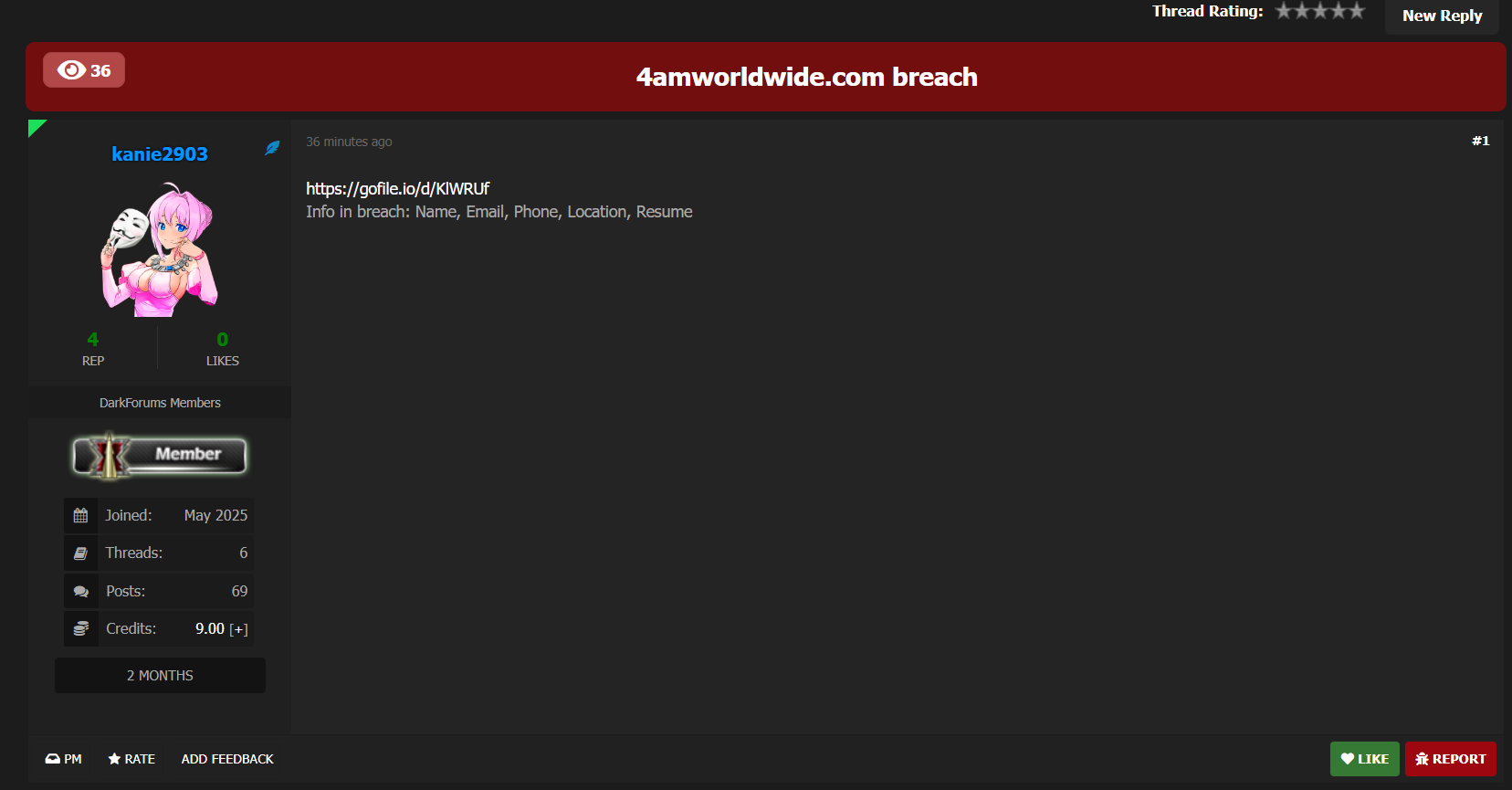 涉嫌数据外泄4AM Worldwide-xLab 威胁情报