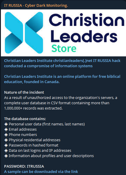 基督教领袖学院涉嫌数据外泄-xLab 威胁情报