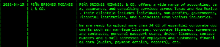 Peña Briones McDaniel&Co.成为Akira勒索软件的受害者-xLab 威胁情报