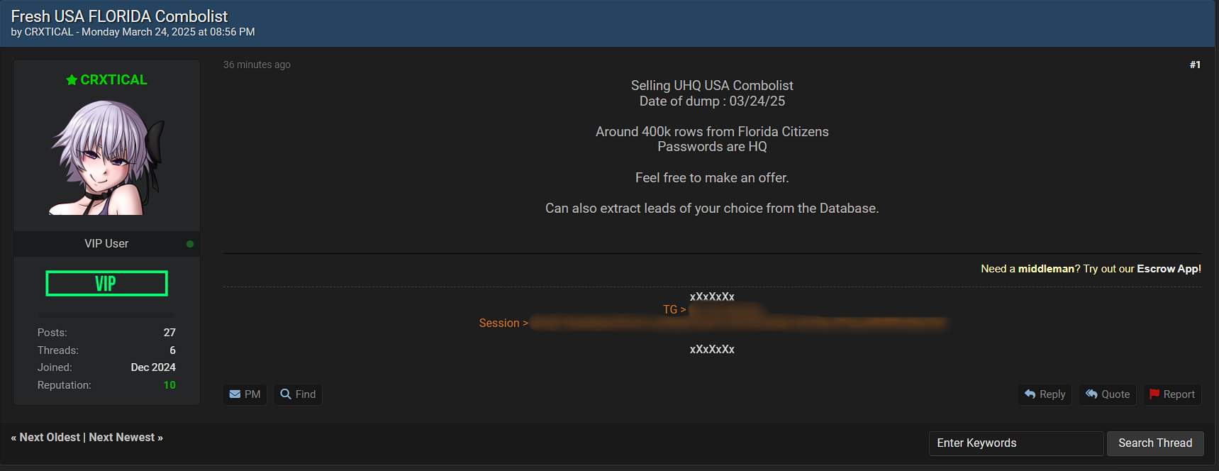 涉嫌出售美国佛罗里达州公民的数据-xLab 威胁情报