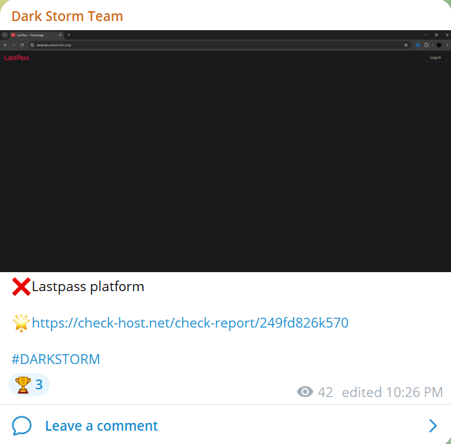 Dark Storm Team瞄准LastPass网站-xLab 威胁情报
