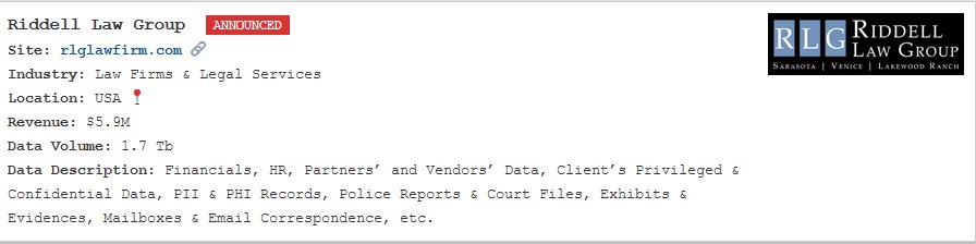 Riddell Law Group成为PEAR勒索软件的受害者-xLab 威胁情报