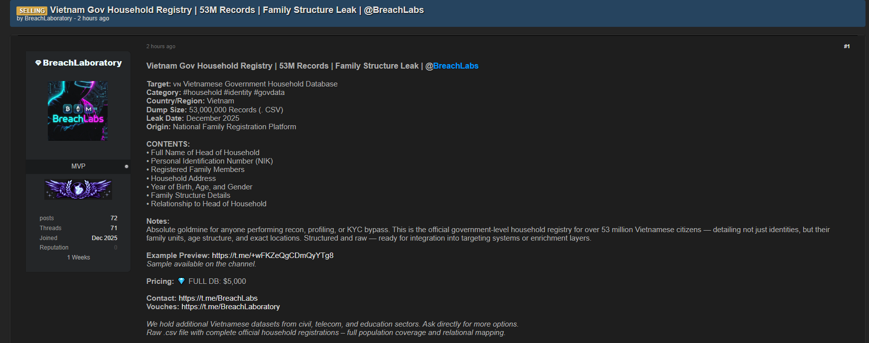 涉嫌泄露越南政府户籍数据-xLab 威胁情报