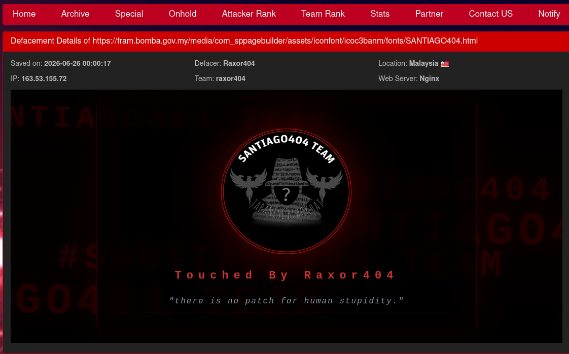 Raxor404 targets the website of Fire and Rescue Academy of Malaysia-xLab 威胁情报