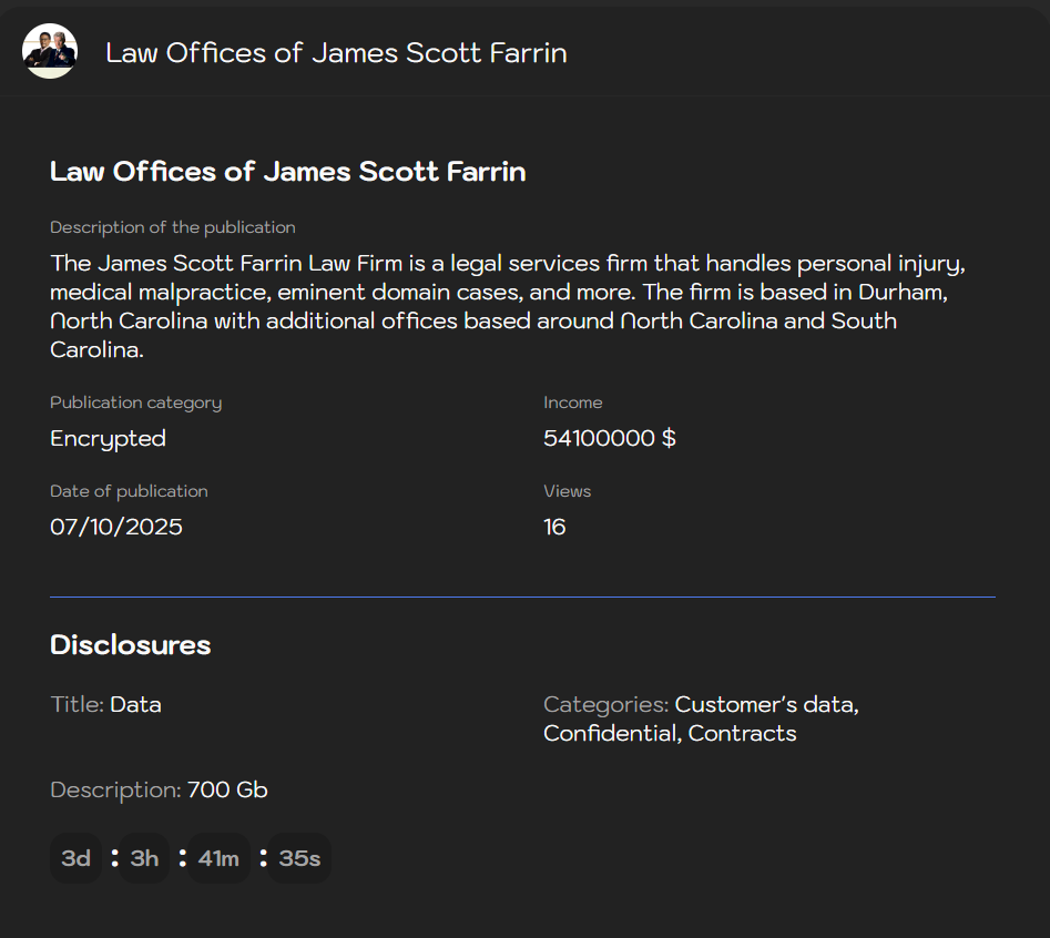 James律师事务所Scott Farrin成为Sinobi勒索软件的受害者-xLab 威胁情报