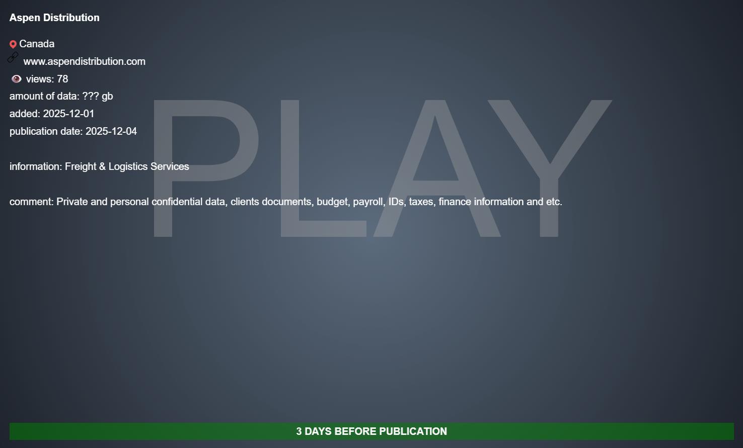 Aspen Distribution Inc成为PLAY勒索软件的受害者-xLab 威胁情报