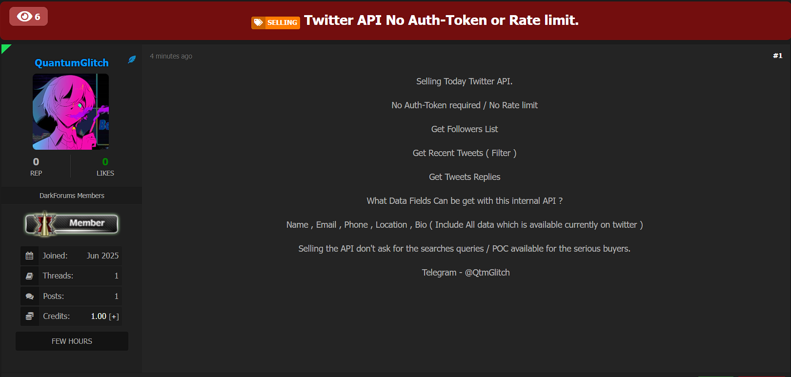 涉嫌出售API对X（前身为Twitter）的访问权限-xLab 威胁情报