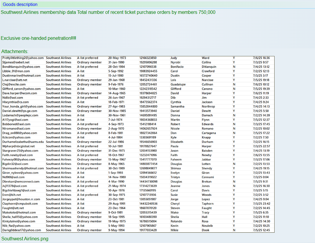 西南航空涉嫌数据外泄-xLab 威胁情报