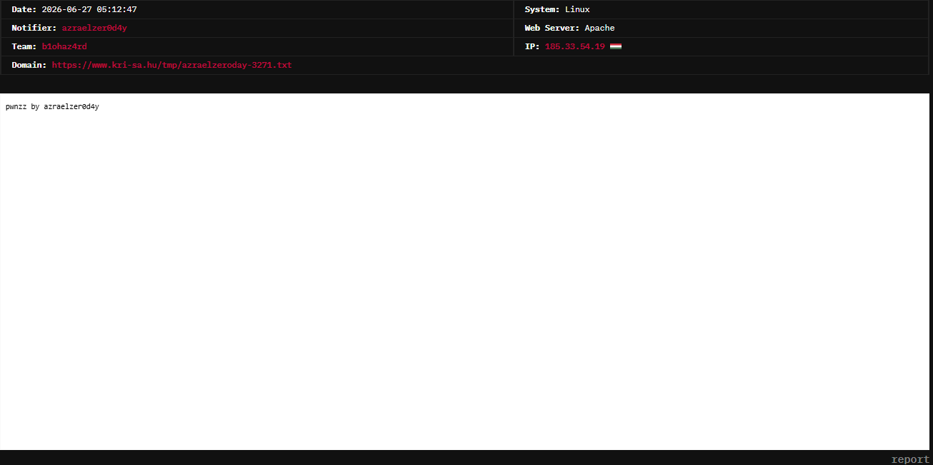 azraelzer0d4y targets the website of kri-sa.hu-xLab 威胁情报