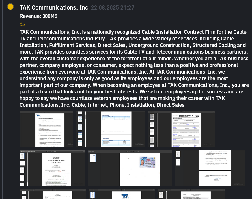 TAK Communications,Inc成为INC RANSOM勒索软件的受害者-xLab 威胁情报