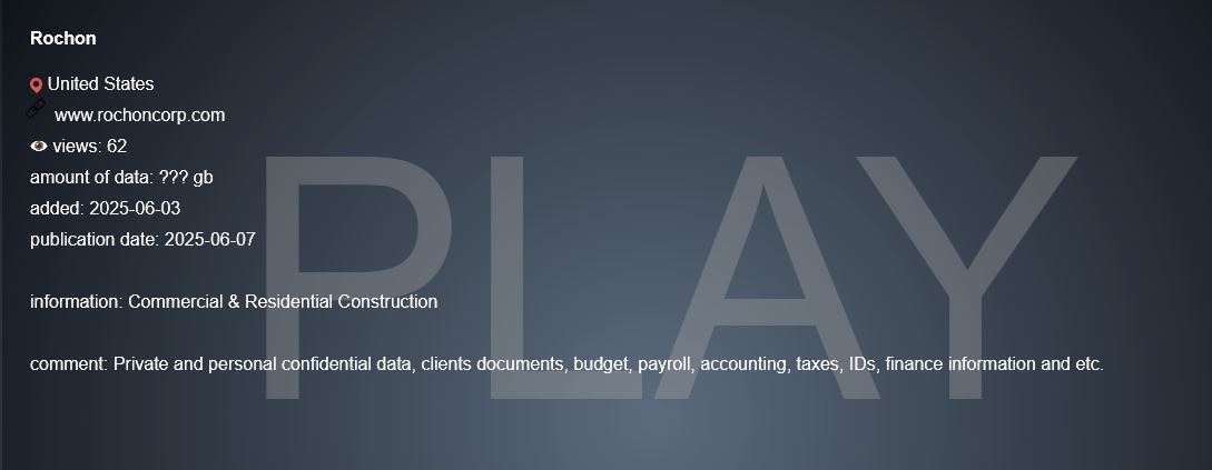 Rochon公司成为PLAY勒索软件的受害者-xLab 威胁情报