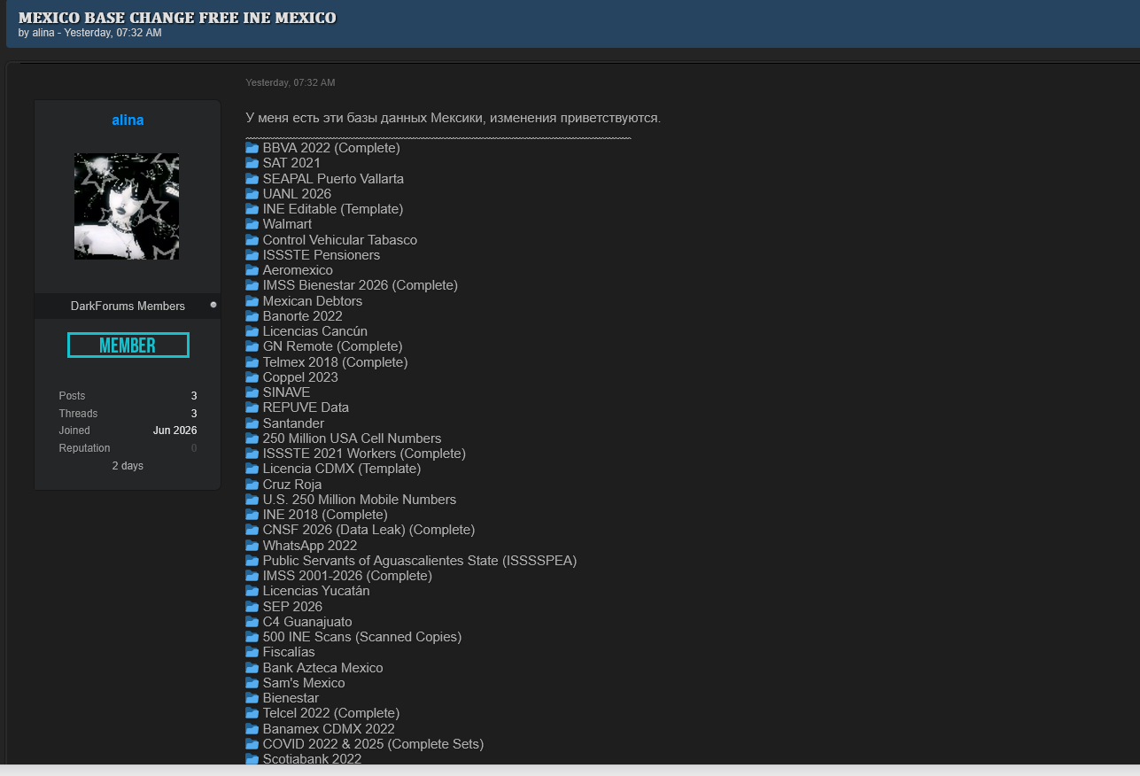 Alleged leak of Mexican prosecutors data-xLab 威胁情报