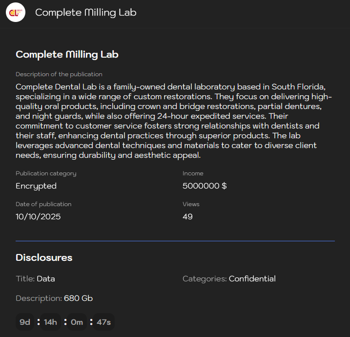 Complete Milling Lab成为Sinobi勒索软件的受害者-xLab 威胁情报