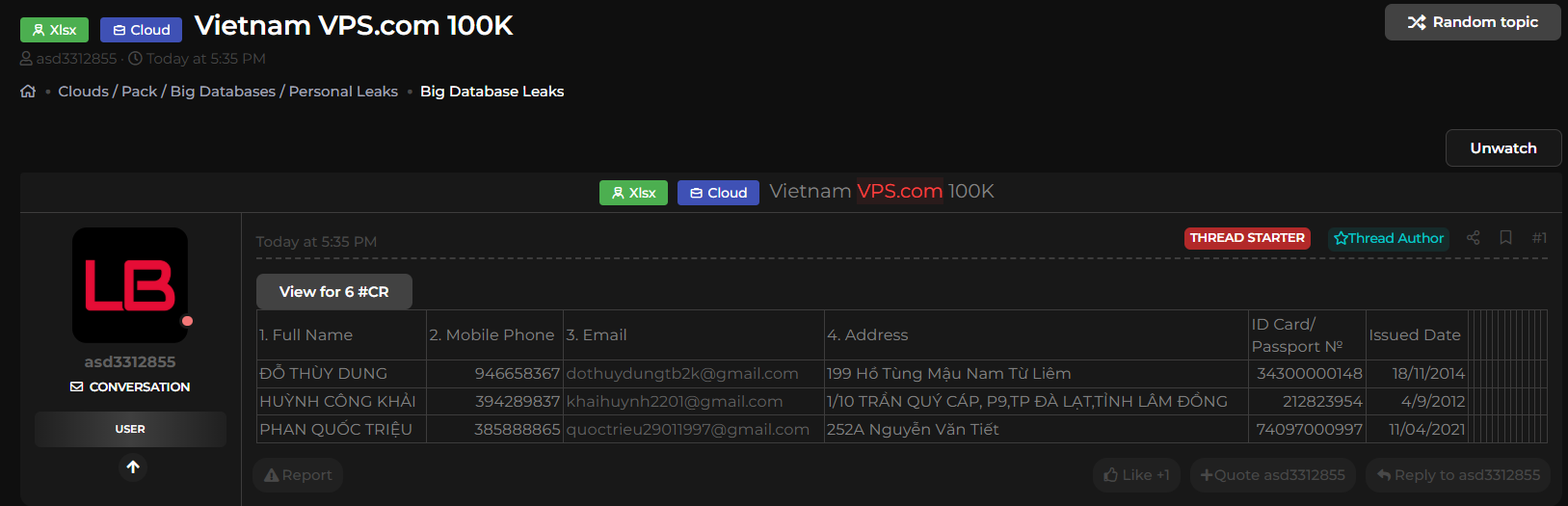 涉嫌从Vietnam VPS.com泄露10万条user记录-xLab 威胁情报
