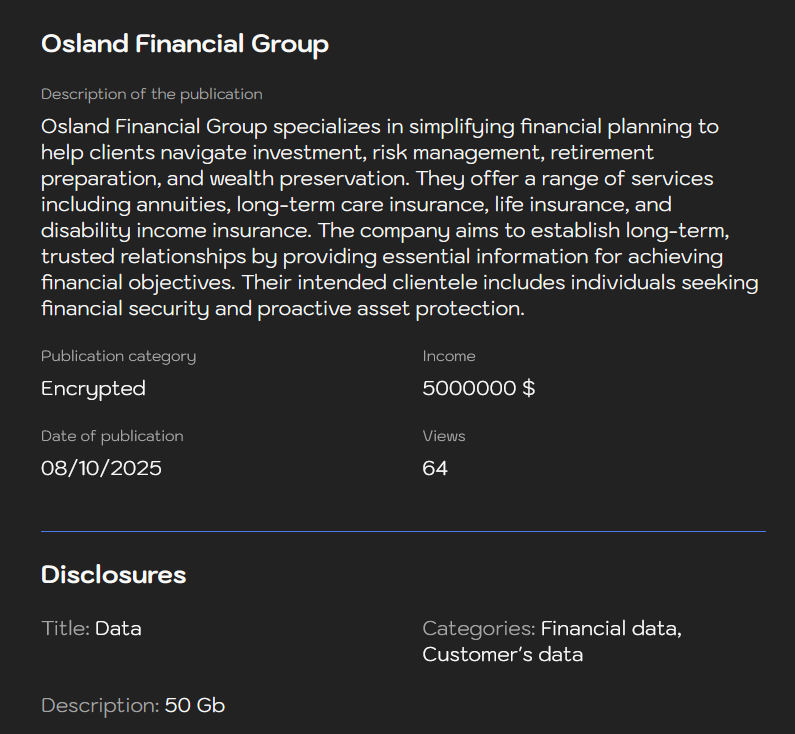 奥斯兰金融集团成为sinobi勒索软件的受害者-xLab 威胁情报