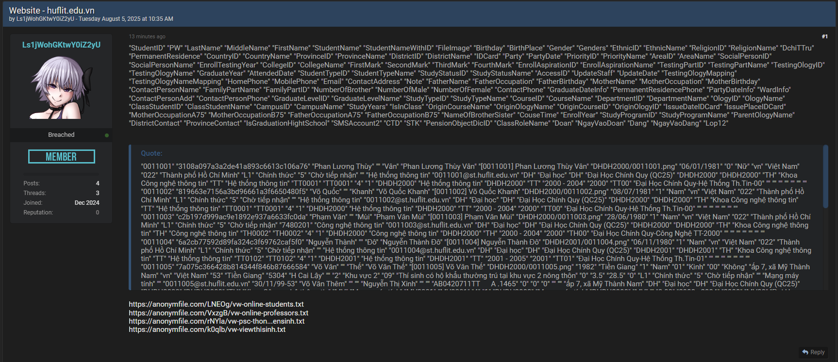胡志明市外语与信息技术大学(HUFLIT)涉嫌数据泄露-xLab 威胁情报