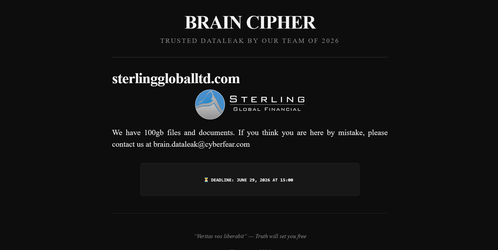 Sterling Global Financial Ltd. falls victim to Brain Cipher Ransomware-xLab 威胁情报