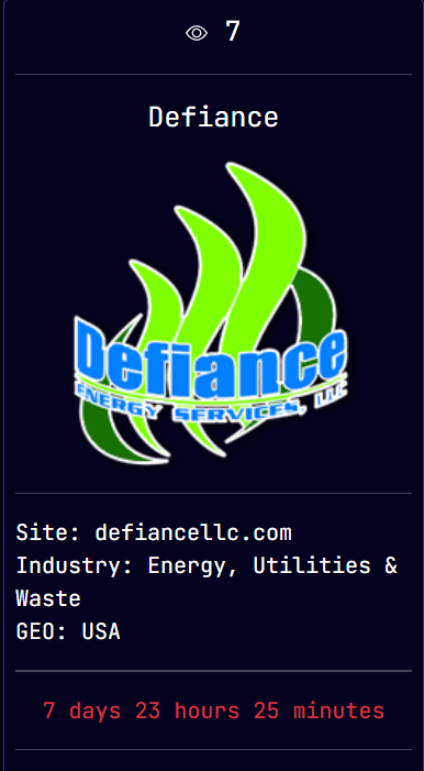 Defiance Energy Services，LLC成为Sarcoma勒索软件的受害者-xLab 威胁情报