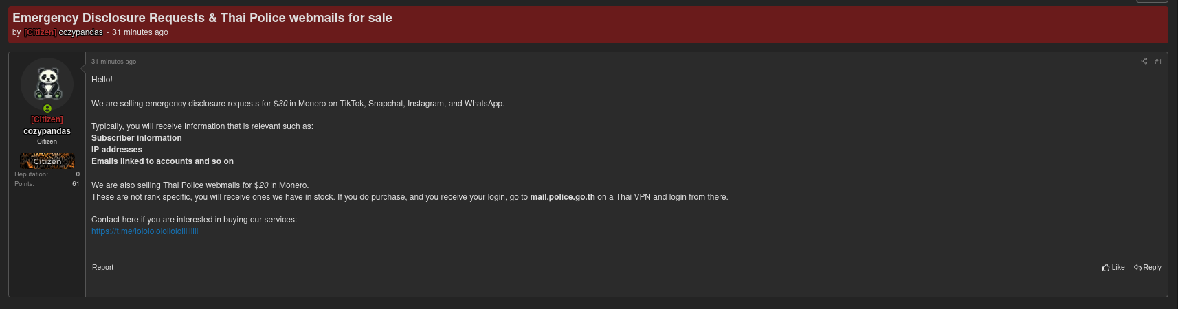 Alleged sale of Thai police webmails-xLab 威胁情报