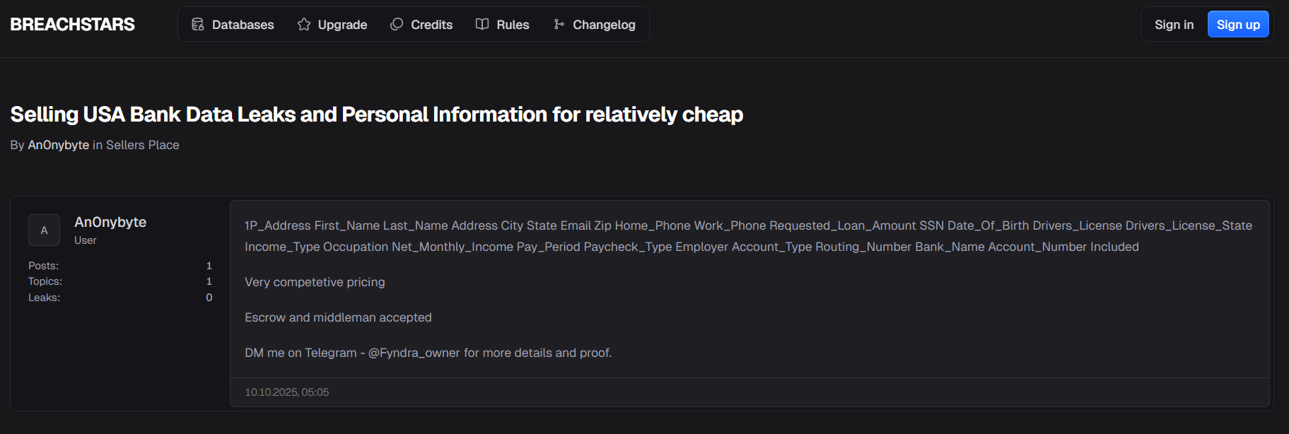 涉嫌出售美国银行数据和个人信息-xLab 威胁情报