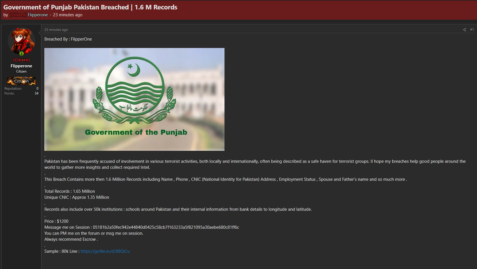 Alleged data breach of Government of Punjab-xLab 威胁情报