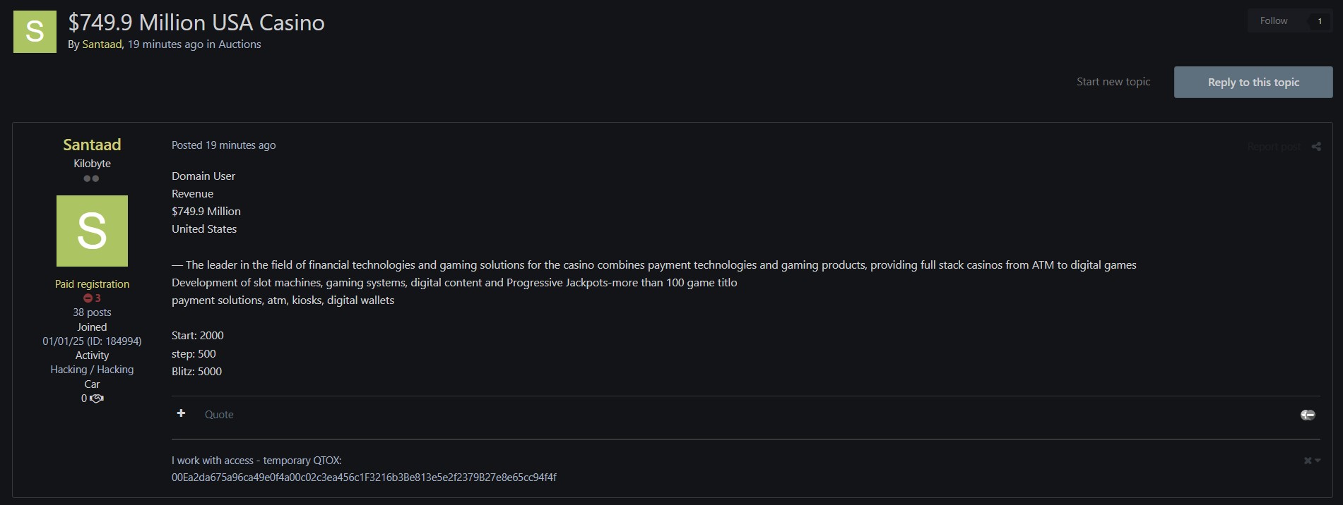 涉嫌出售未经授权进入美国不明赌场的权限-xLab 威胁情报