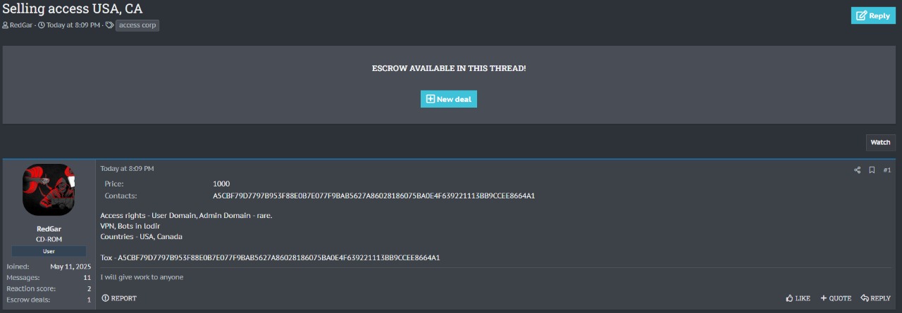 涉嫌向多个身份不明的组织出售访问权限-xLab 威胁情报
