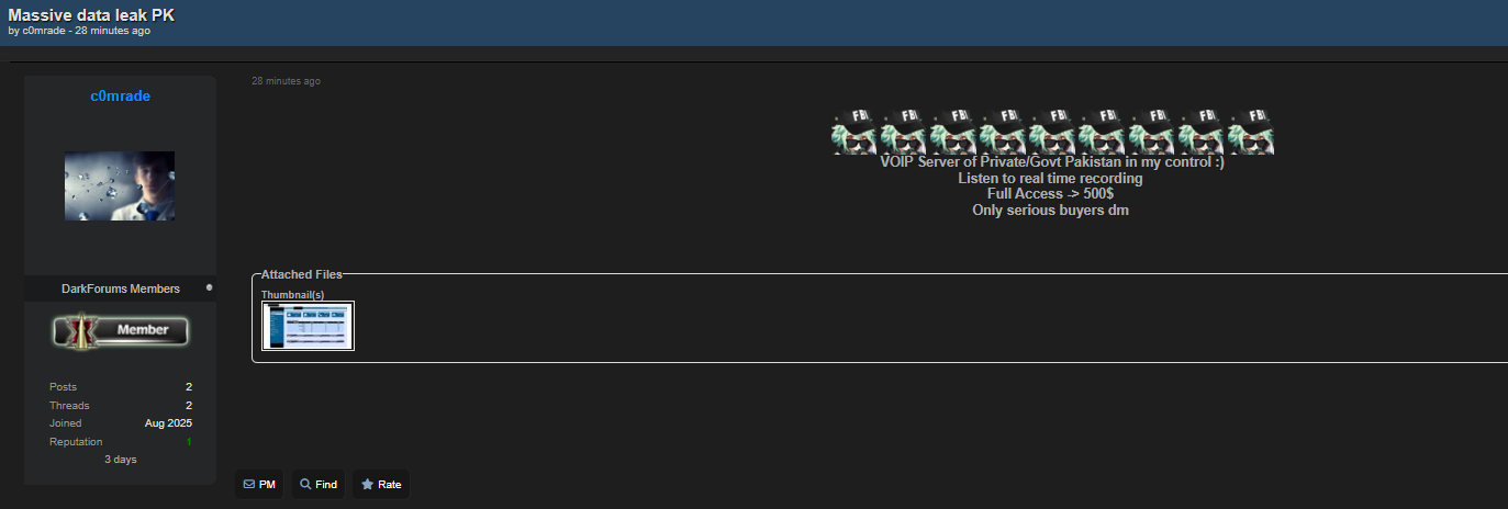 据称向巴基斯坦一个身份不明的组织出售未经授权的访问权限-xLab 威胁情报
