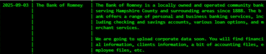 罗姆尼银行成为akira勒索软件的受害者-xLab 威胁情报