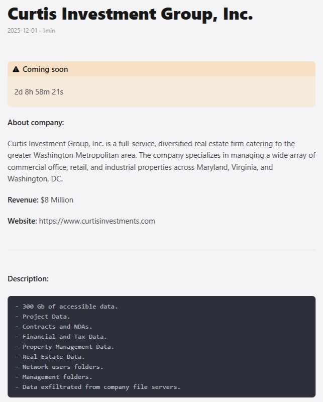 INC.Curtis Investment Group成为GENESIS勒索软件的受害者-xLab 威胁情报