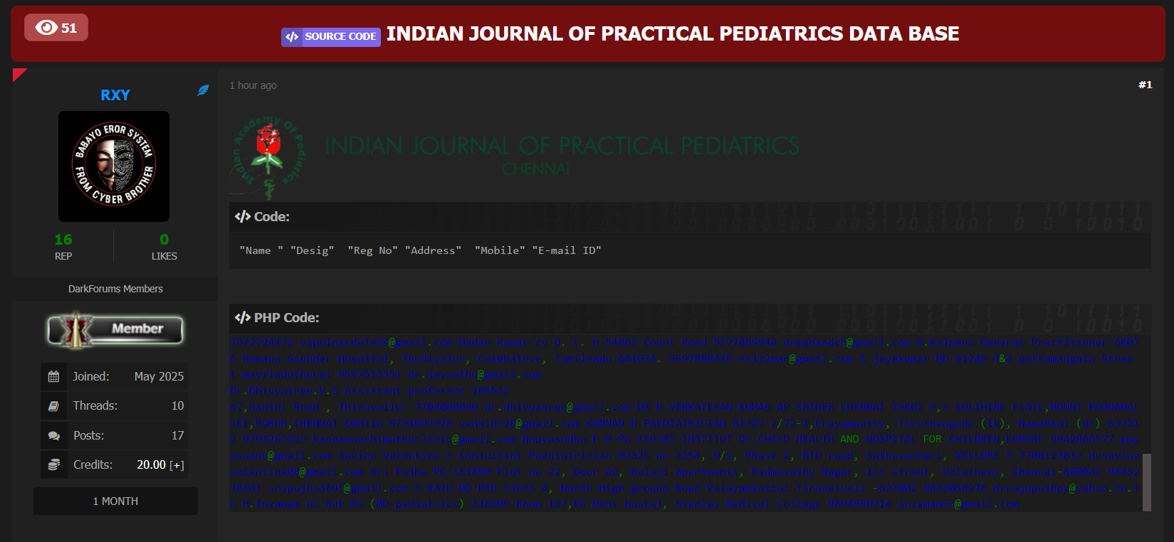 《印度实用儿科学杂志》涉嫌数据泄露-xLab 威胁情报