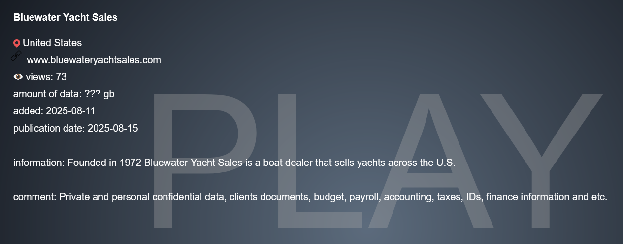 Bluewater游艇销售成为PLAY勒索软件的受害者-xLab 威胁情报
