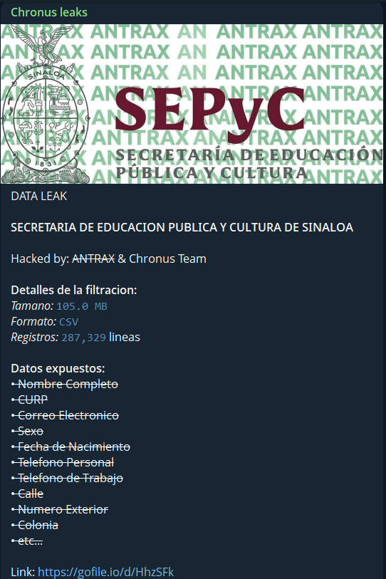 Alleged data leak of SEPyC-xLab 威胁情报