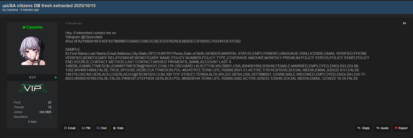 美国公民涉嫌数据库泄露-xLab 威胁情报