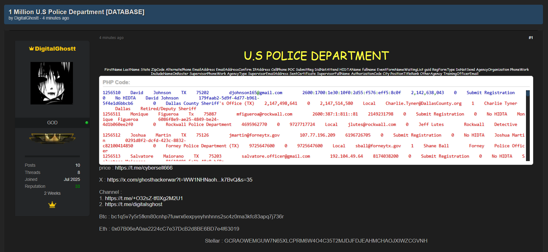 美国警察局涉嫌数据泄露-xLab 威胁情报