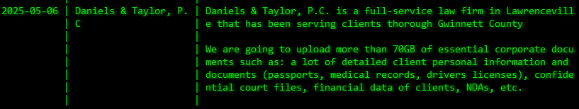 Daniels&Taylor，P.C.成为Akira勒索软件的受害者-xLab 威胁情报
