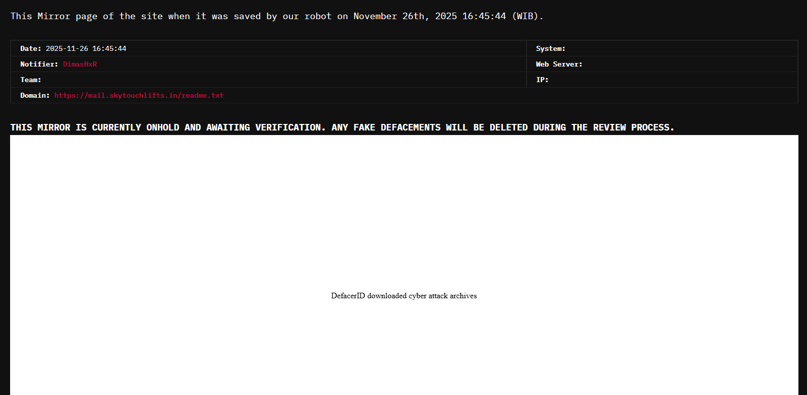 DimasHxR针对SkyTouch Lifts&Escalators Private Limited的网站-xLab 威胁情报