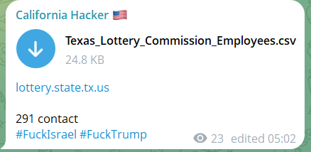 得州彩票委员会涉嫌数据泄露-xLab 威胁情报