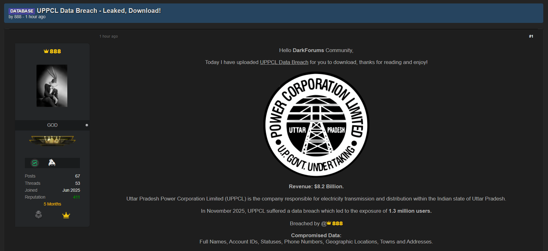 北方邦Power有限公司（UPPCL）涉嫌数据外泄-xLab 威胁情报