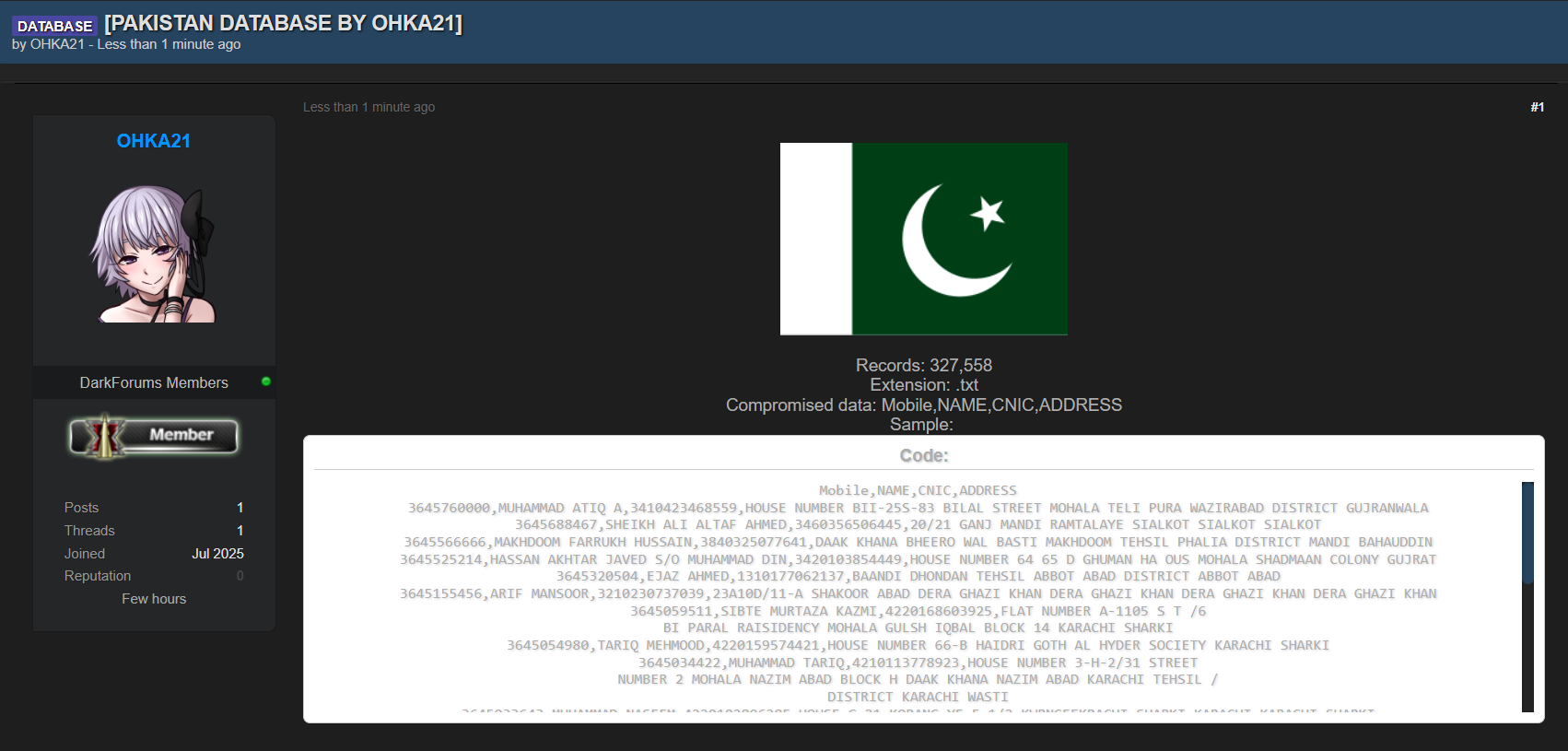 据称从巴基斯坦泄露数据-xLab 威胁情报