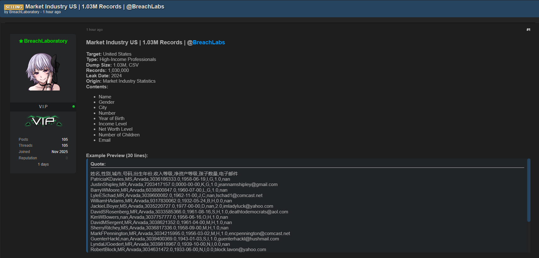 美国高收入专业人士涉嫌数据销售-xLab 威胁情报
