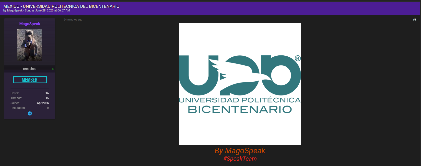Alleged data breach of Universidad Politécnica del Bicentenario-xLab 威胁情报