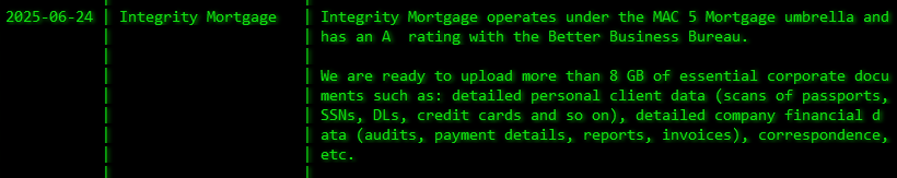 Integrity Mortgage&Financial Inc成为akira勒索软件的受害者-xLab 威胁情报
