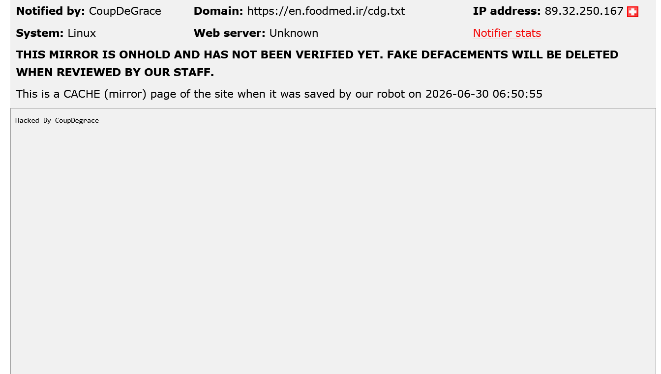 CoupDeGrace targets the website of en.foodmed.ir-xLab 威胁情报