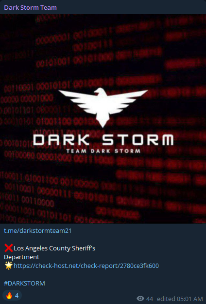 Dark Storm Team瞄准洛杉机县Sheriff部门网站-xLab 威胁情报